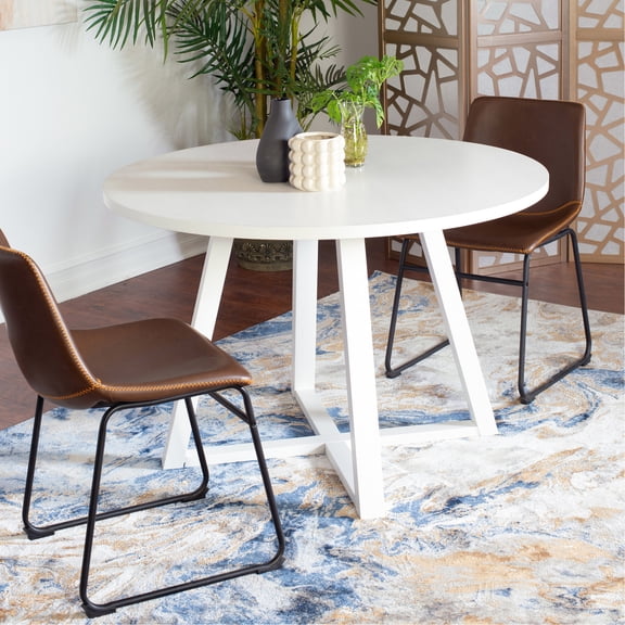 3-Piece Dining Set, White Trestle Table and 2 Leather Chairs / Add a Touch of Class to Dining