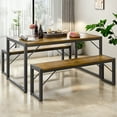 thumbnail image 1 of 3 Piece Dining Set Wood Top Table & 2 Benches Kitchen Room Furniture, 1 of 7