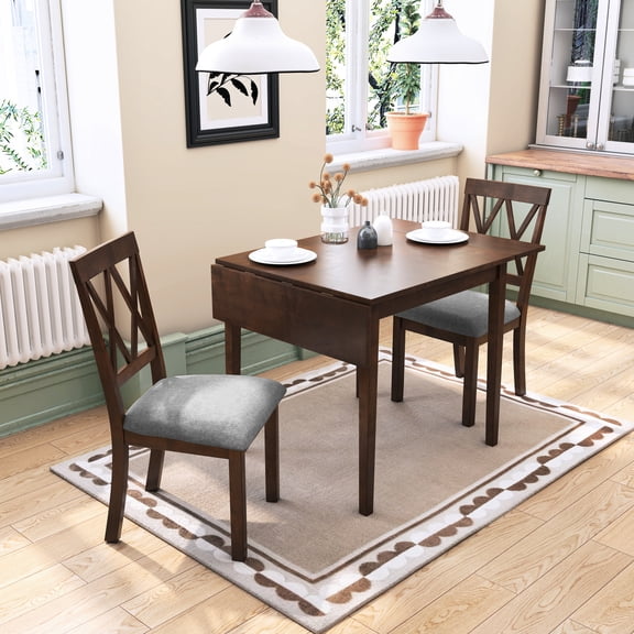 3-Piece Dining Set with Extendable Tabletop / Practical for Small Places