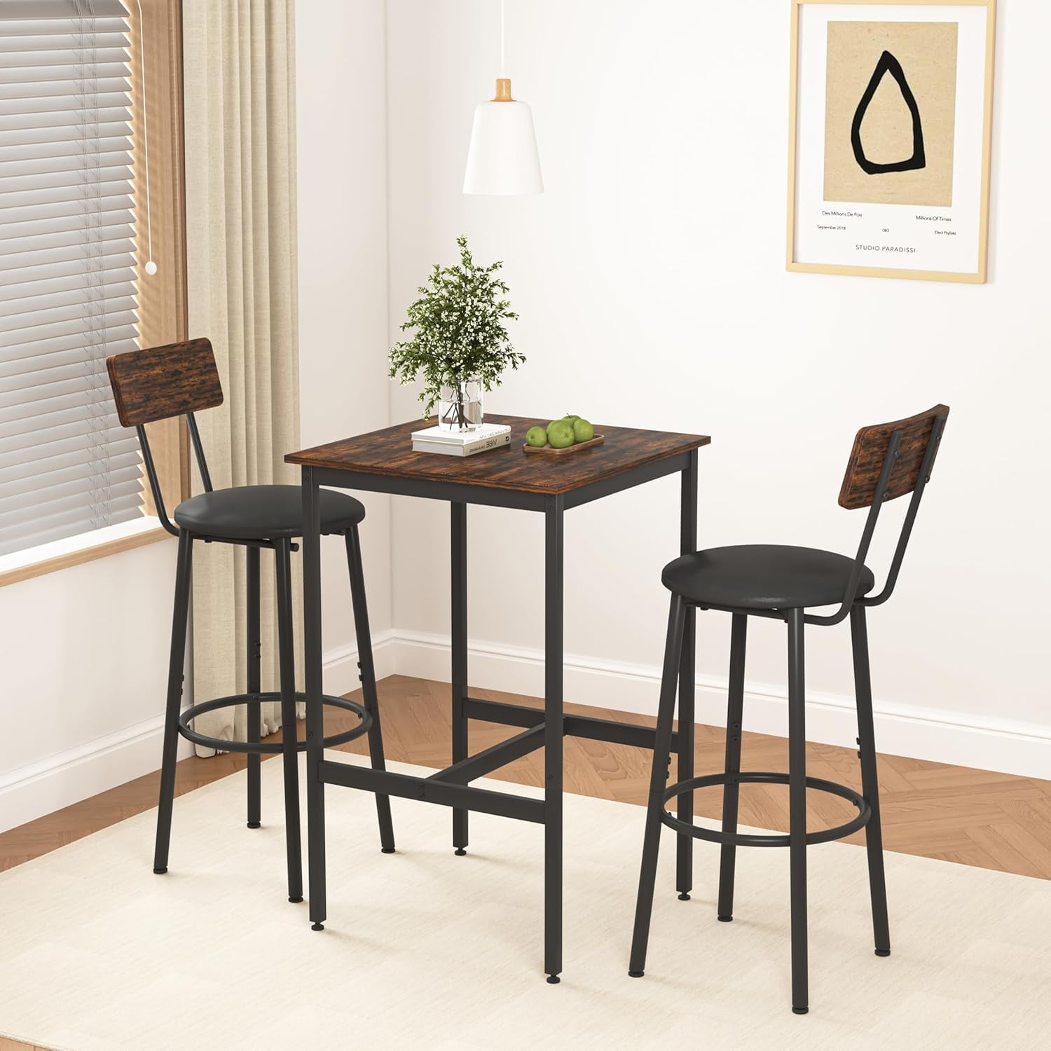 3-Piece Dining Table and Chairs Set for Kitchen, Square Bar Table and ...