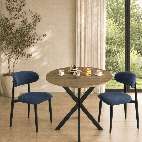 3 Piece Dining Table Set for 2, 31.5" Round Kitchen Table with 2 Upholstered Chairs, Modern Dining Room Furniture Set with Metal Legs for Small Spaces, Apartment, Kitchen, Blue