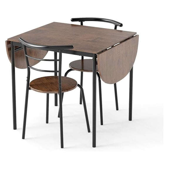 3-Piece Dining Table Set for 2, 55-inches Drop Leaf Kitchen Table with Dining Chairs, Metal Frame, Space-Saving Breakfast Nook Set for Small Space, Dinner, Dinette, Apartment, Dorm Room