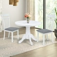 thumbnail image 1 of 3 Piece Dining Table Set, 2 Classic Style Solid Wood Warm Chairs with Pedestal Round Dining Table, Kitchen Room Set, White Color w Gray Cushion, 1 of 8