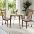 thumbnail image 1 of 3 Piece Dining Table Set, 2 Classic Style Solid Wood Warm Chairs with Round Dining Table, Kitchen Room Set, Medium Brown Color w Gray Cushions, 1 of 8