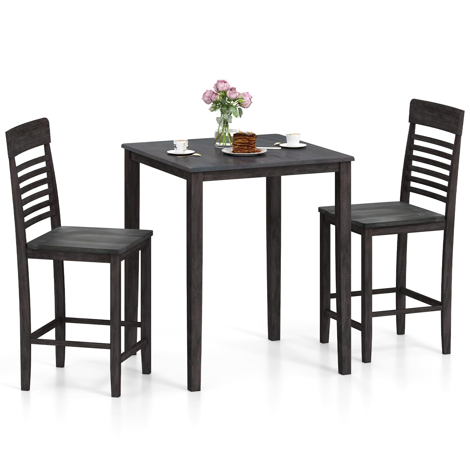 3-Piece Dining Table Set for 2, Counter-Height Square Kitchen Table and ...
