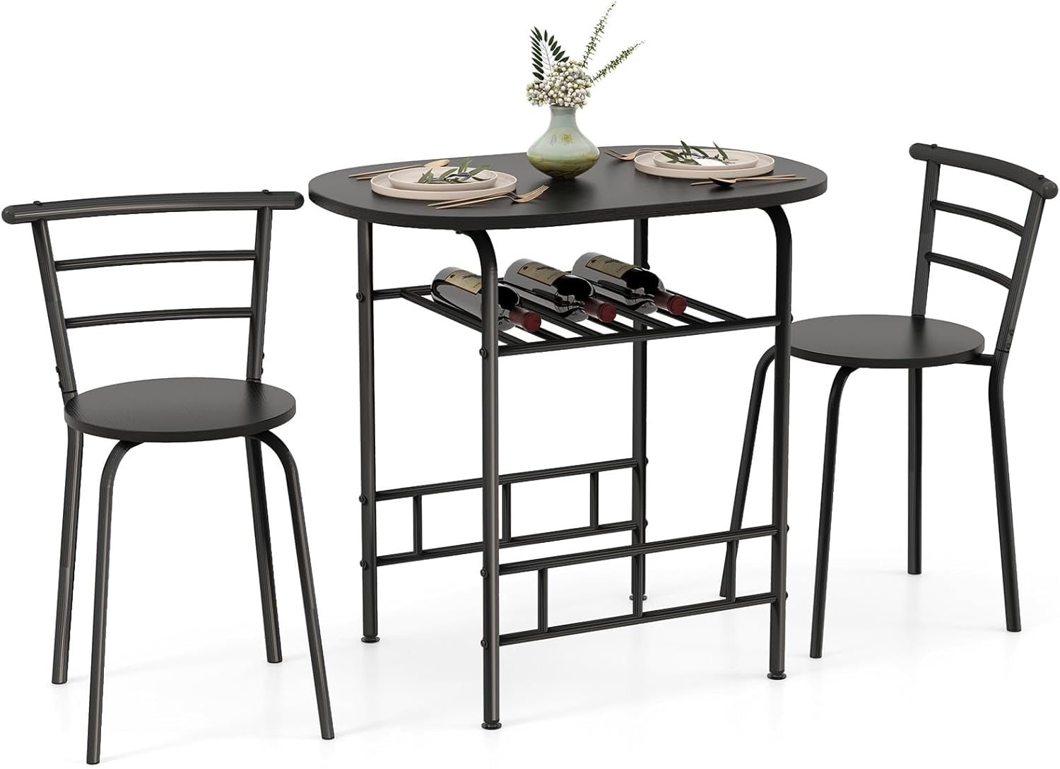 3 Piece Dining Table Set for 2, Modern Round Table Set with 2 Stools
