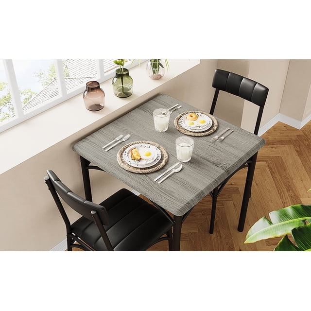 Sinner Table 3-Piece Dining Table Set for 2 – Square Kitchen Table & Upholstered ...