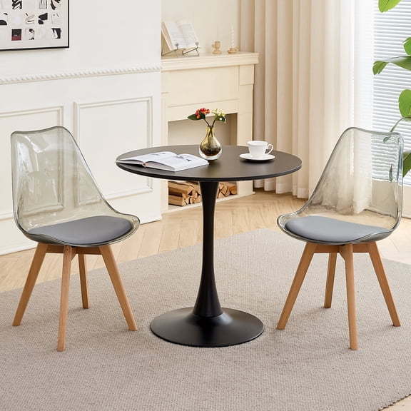 3 Piece Dining Table Set, 23.6" Round Tulip Kitchen Table with 4 Modern Clear Dining Chairs, Space Saving, for Dining Room Apartment Office