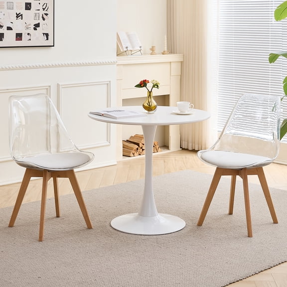 3 Piece Dining Table Set, 23.6" Round Tulip Kitchen Table with 4 Modern Clear Dining Chairs, Space Saving, for Dining Room Apartment Office