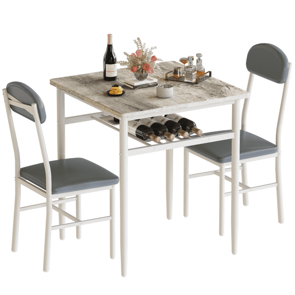 MOOSENG 3 Piece Dining Table Set | 30" Gray Kitchen Table with 2 Upholstered Chairs | Wood Breakfast Nook Table&Chairs Set of 2 | for Dining&Living Room, Apartment