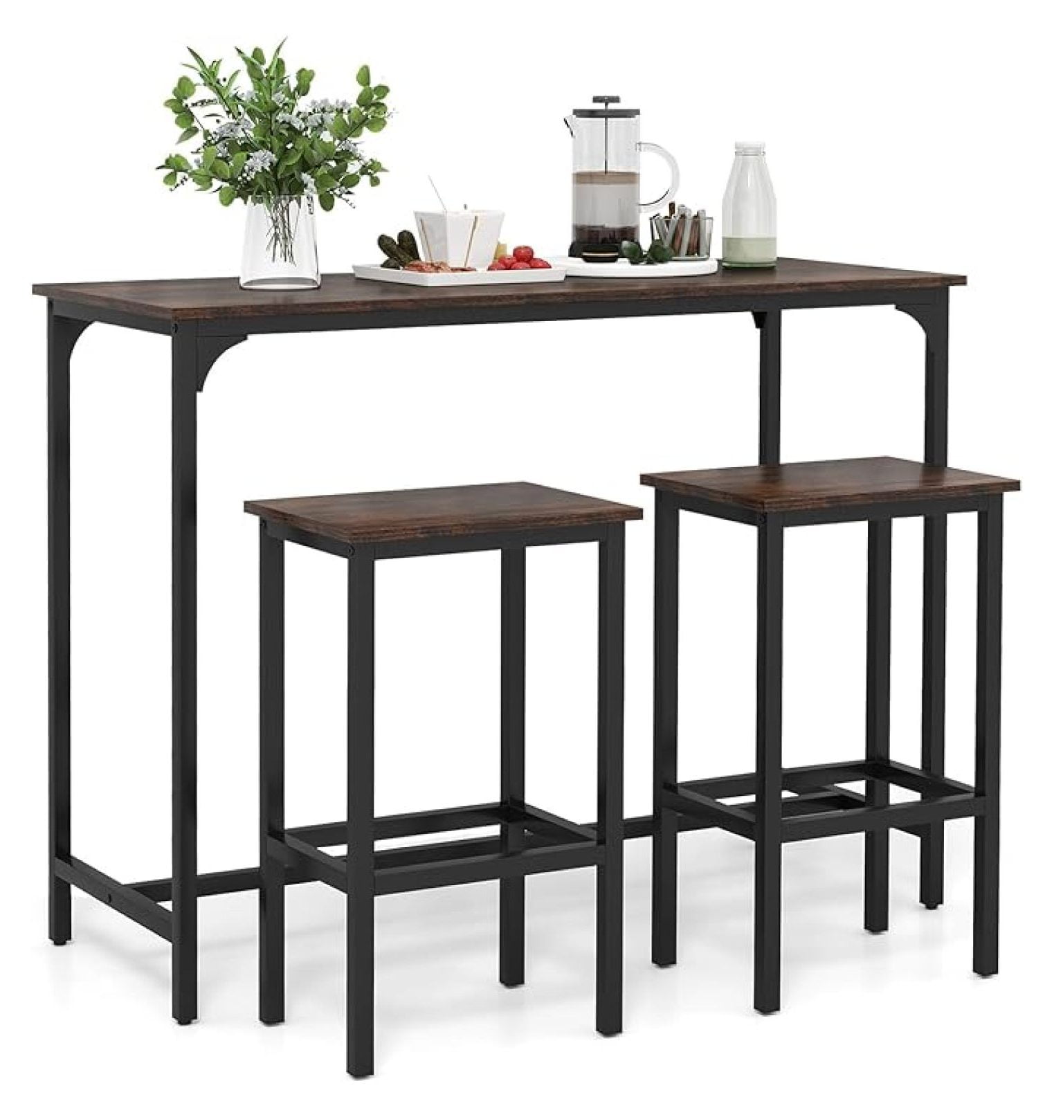 3-Piece Dining Table Set, 47.5" Industrial Counter-Height Kitchen Table ...