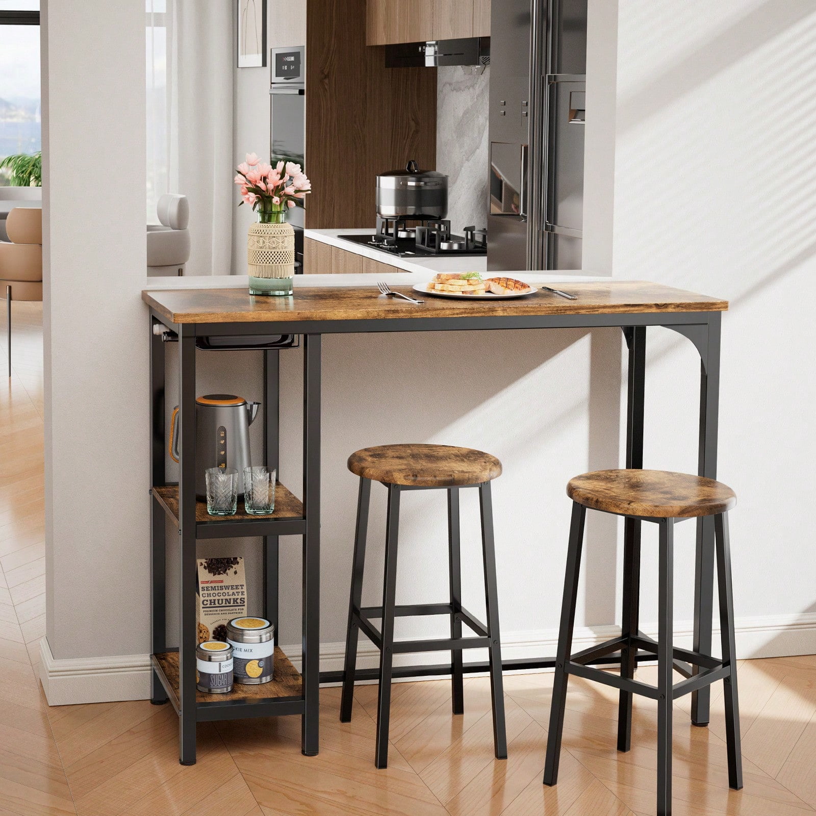 3 - Piece Dining Table Set, Bar Dining Tables With Chairs And 2 Storage ...