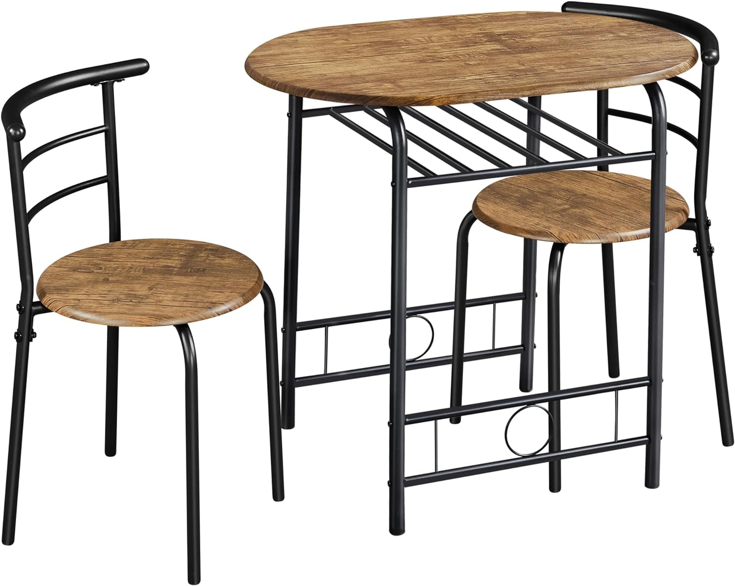 Brown MDF and Metal Bistro Table Set with Storage Rack