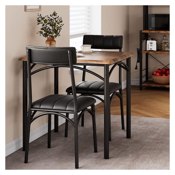 Rustic Mini Table 3 Piece Dining Table Set - Kitchen Table & 2 Chairs - Metal & Wood ...