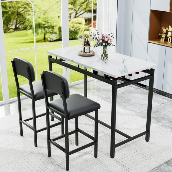 3 Piece Dining Table Set,Kitchen Table Set 2,Bar Dining Table Set with 2 Upholstered Chairs for Small Spaces, Apartment,Pub,Black