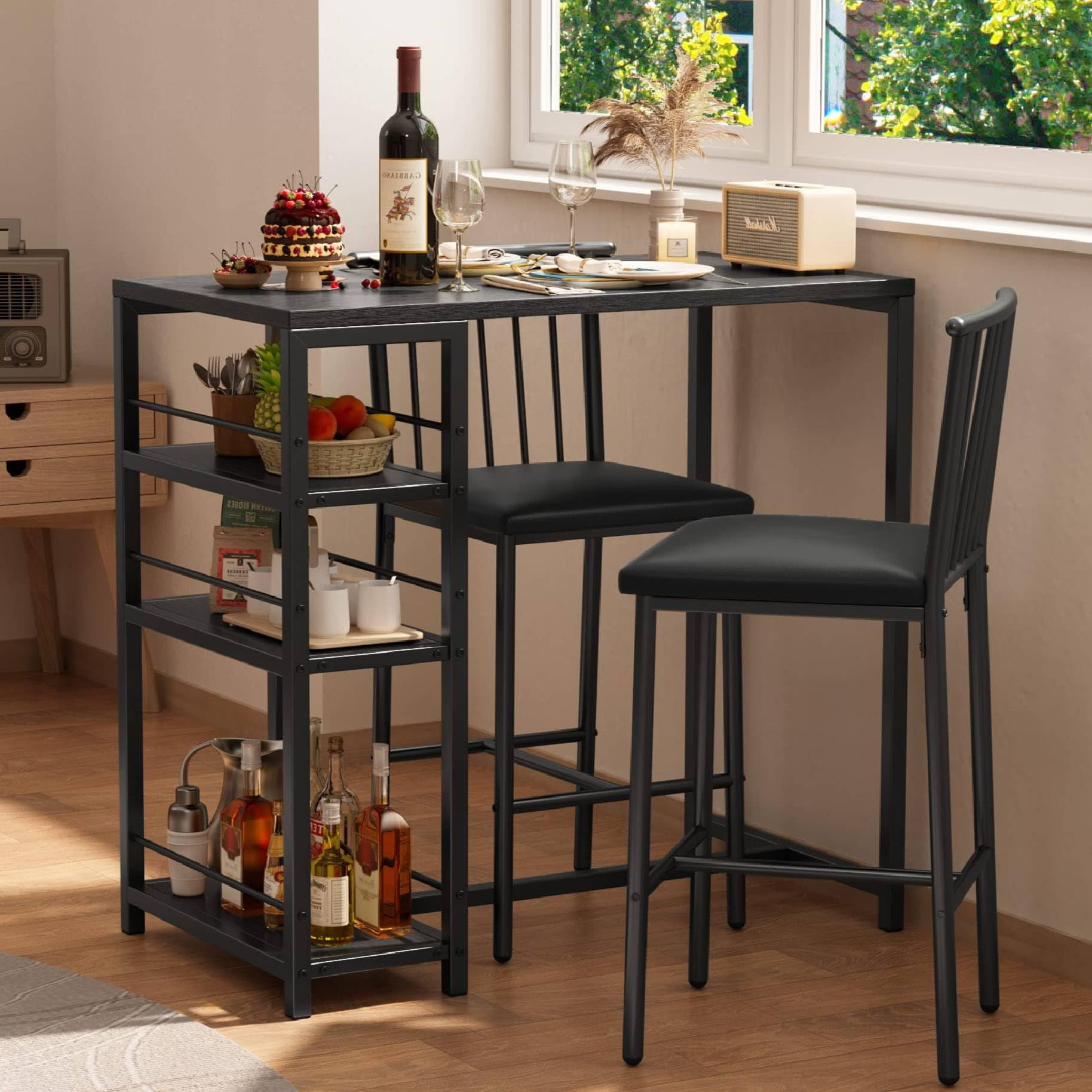 5 Piece Pub Table Set Counter Height Kitchen Table with 4 Stools Wood Metal B1422 Walmart
