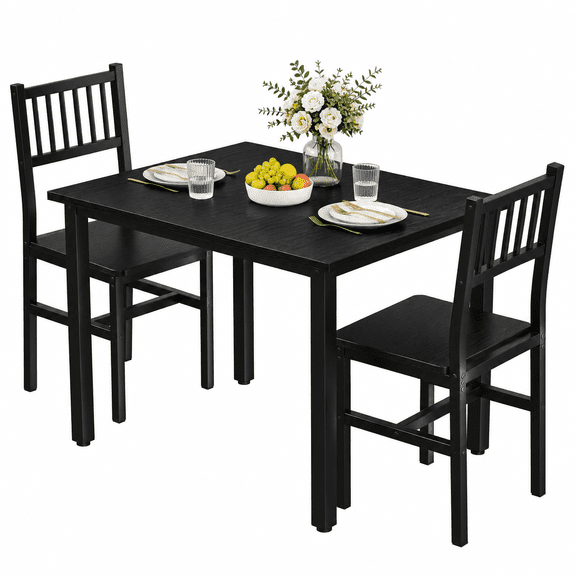 3 Piece Dining Table Set, Small Kitchen Table with 2 Chairs, Compact Dining Room Furniture Set for Apartment, Breakfast Nook, Home and Small Spaces, Modern Black