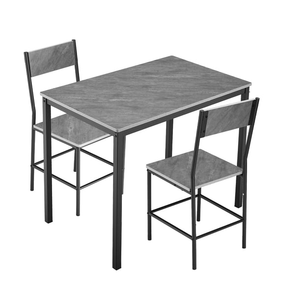 3-Piece Dining Table Set for 2, Compact Industrial Style Kitchen Table – Space-Saving Waterproof Brown Tabletop for Small Spaces