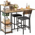 thumbnail image 1 of 3-Piece Dining Table Set for 2, Expandable Bar Table and Chairs Set, with Storage Shelves and Wine Rack, for Living Room, Apartment, Brown, 1 of 10