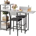 thumbnail image 1 of 3-Piece Dining Table Set for 2, Expandable Bar Table and Chairs Set, with Storage Shelves and Wine Rack, for Living Room, Apartment, Gray, 1 of 9