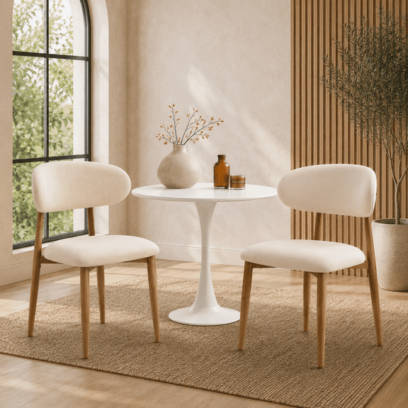 3 Piece Dining Table Set for 2, Round Pedestal Table with 2 Upholstered Dining Chairs, Metal Legs, Kitchen Dining Set for Small Spaces, Apartment