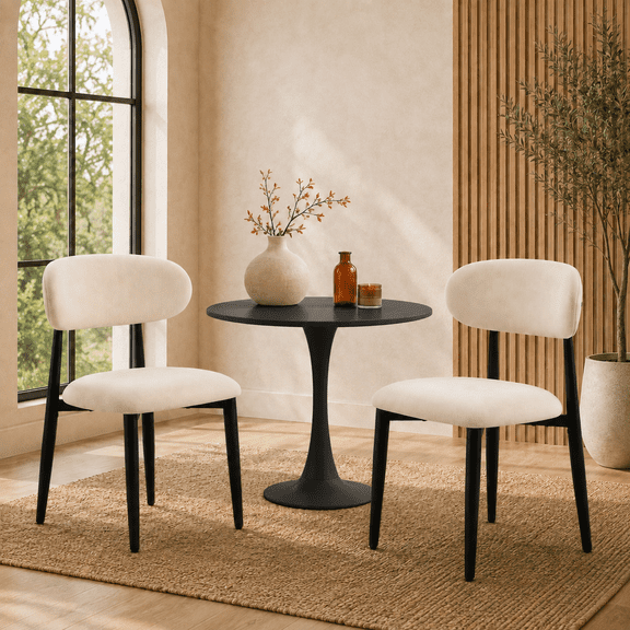3 Piece Dining Table Set for 2, Round Pedestal Table with 2 Upholstered Dining Chairs, Metal Legs, Kitchen Dining Set for Small Spaces, Apartment