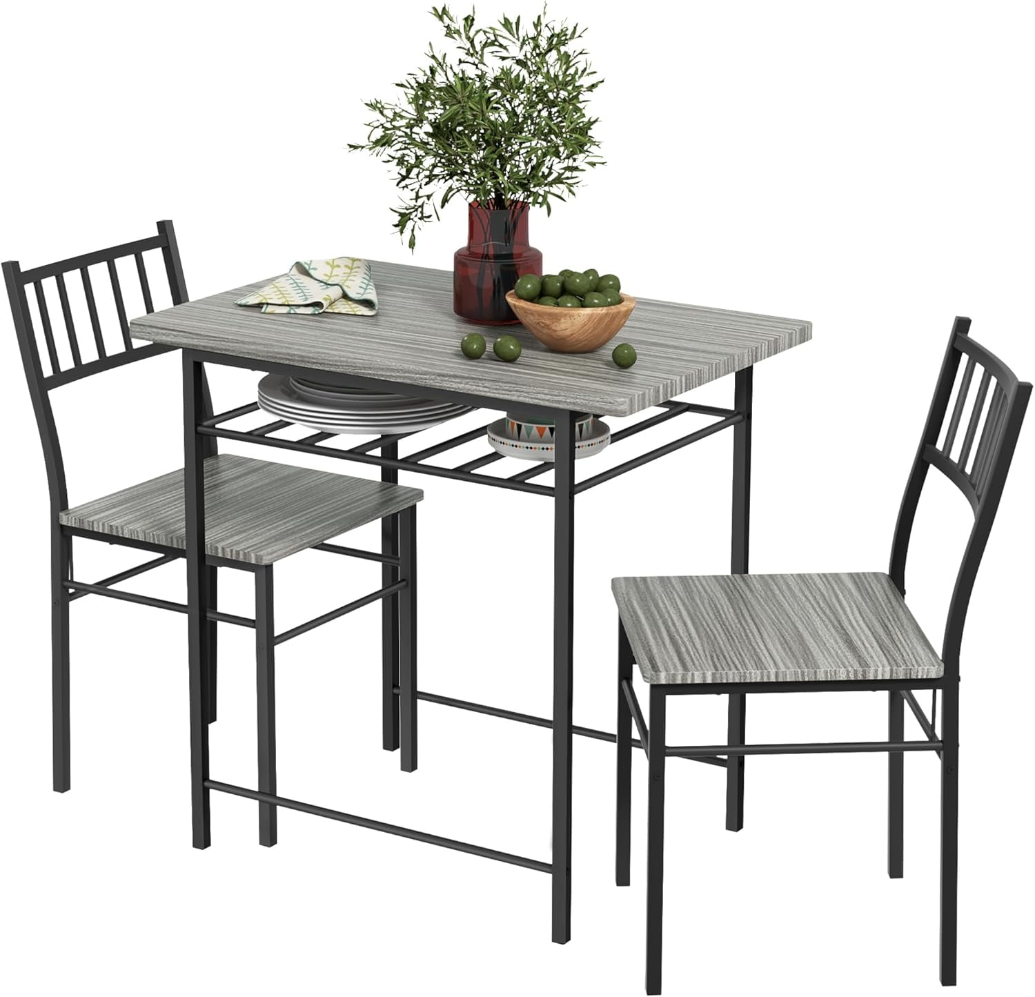 3-Piece Dining Table Set for 2, Small Kitchen Table and Chairs with ...