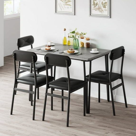 Garvee Dining Table Set for 4, 5-Piece Rectangular Kitchen Table and Upholstered Chairs, Compact Dinette Set for Small Spaces, Wooden Table with Sturdy Frame for Dining Room, Kitchen, Apartment