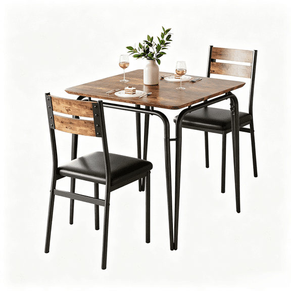 3-Piece Dining Table Set for 2 - Space-Saving Kitchen & Dining Room Furniture - Perfect for Small Apartments, Brown