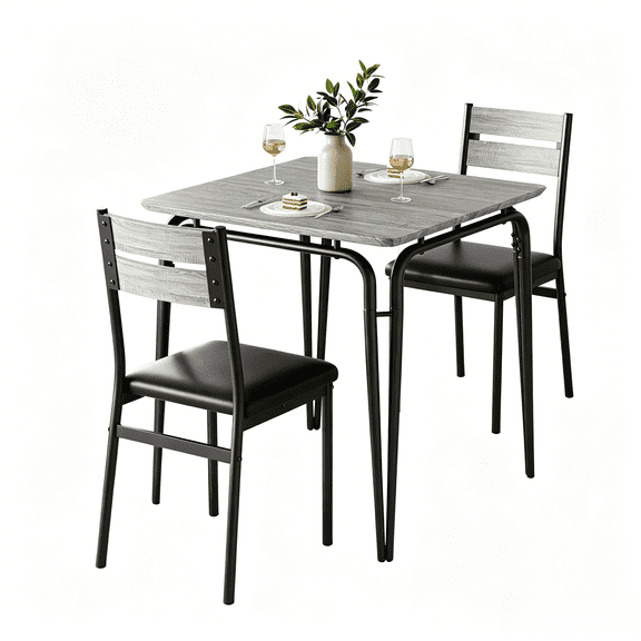 3-Piece Dining Table Set for 2 - Space-Saving Kitchen & Dining Room Furniture - Perfect for Small Apartments, Grey