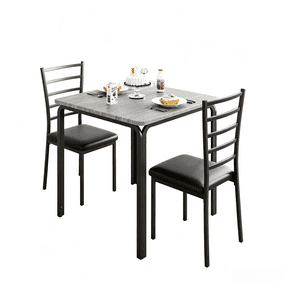 3-Piece Dining Table Set for 2 - Square Table & 2 Chairs, Ideal for Small Spaces, Home, Bar, or Breakfast Nook, Grey