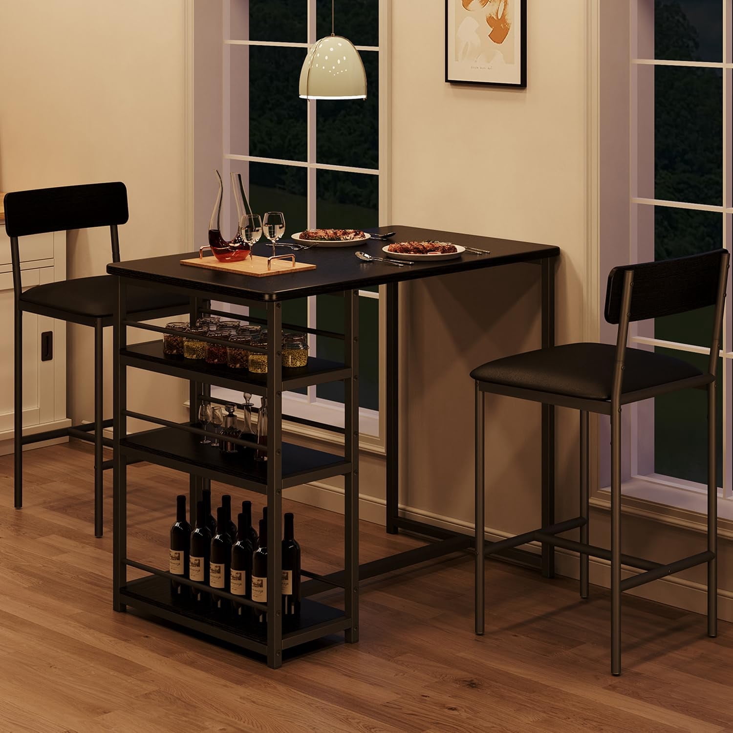 Table For 3 3 Piece Dining Table Set for 2 with 2 Upholstered Chairs and 3 Large ...