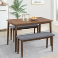 thumbnail image 1 of 3 Piece Dining Table Set for 4, Modern Wooden Rectanguar Kitchen Table with 2 Fabric Upholstered Benches, Walnut+Grey, 1 of 7