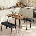 thumbnail image 1 of 3-Piece Dining Table Set for 4 with 2 Upholstered Benches, Space-Saving Wooden Kitchen Table, for Small Dining Room, Apartment, Home, Retro Brown, 1 of 8