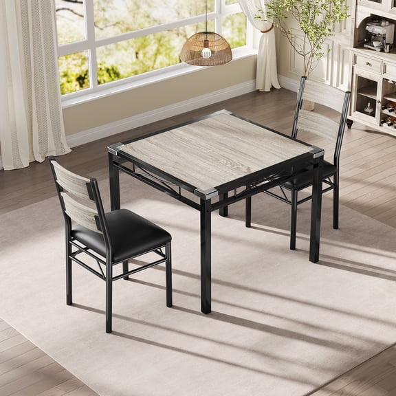 3-Piece Dining Table Set for 4 with Chairs, Space-Saving Rectangular Kitchen Table for Apartment and Dining Room