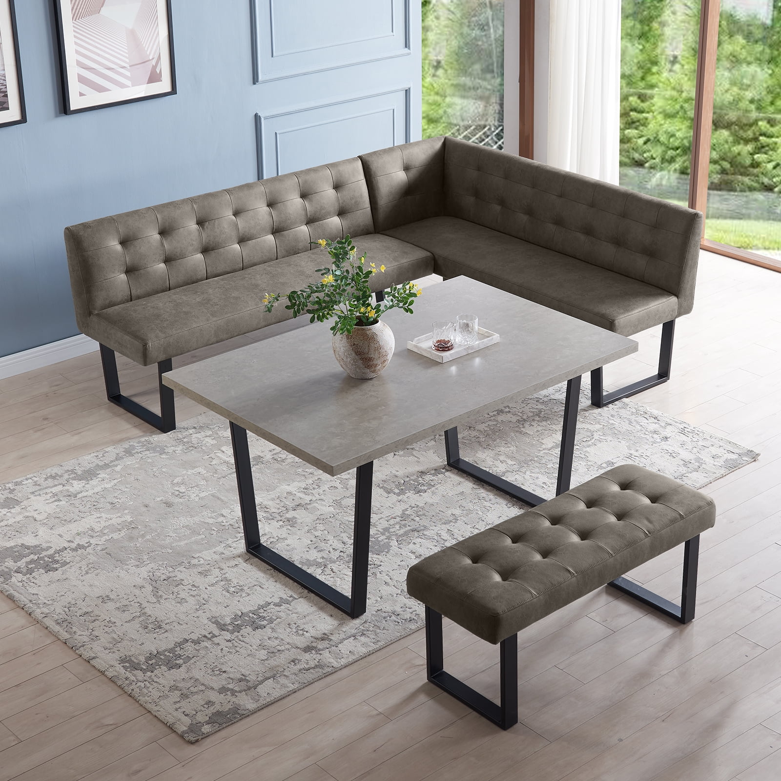 3 Piece Dining Table Set with Bench 42.9 Inch Barbados Ubuy