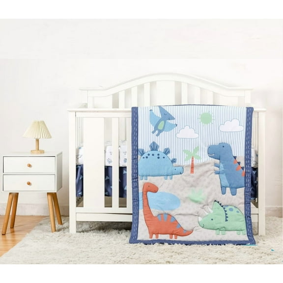 3-Piece Dinosaurs Crib Bedding Set, Quilt, Sheet, Dust Ruffle