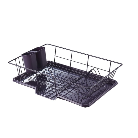 Space-Saving 3-Piece Dish Drainer Rack Set with Cutlery Holder - Maximize Countertop Space, Black