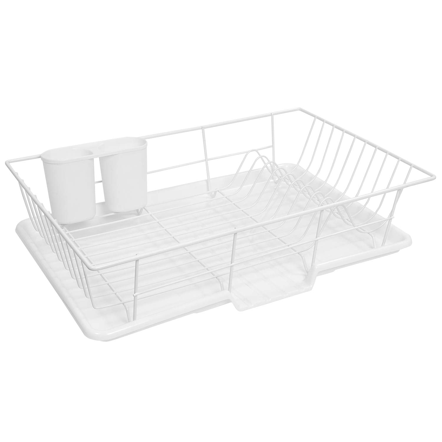 3-Piece Dish Drainer Rack Set with Cutlery Holder Black Space-Saving ...
