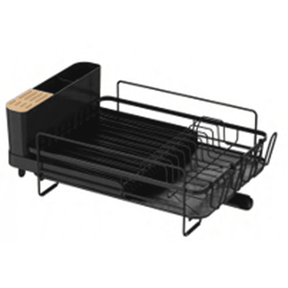 3-Piece Dish Dryer Rack with Expandable Base and Utensil Holder, Black
