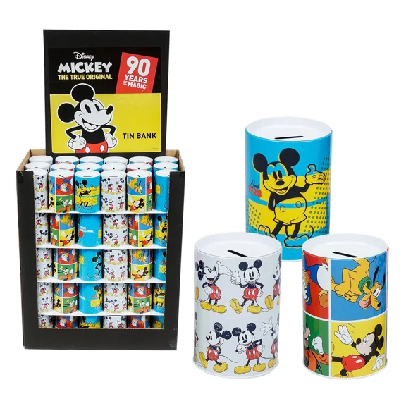 3 Piece Disney Mickey Mouse Tin Bank - 6"x4" - Savings Bank - 3 Assorted, 6.2"H, 22201