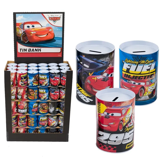 3 Piece Disney Pixar Cars Tin Bank - 6"x4" - Savings Bank - Assorted - 3 Assorted, 6.2"H