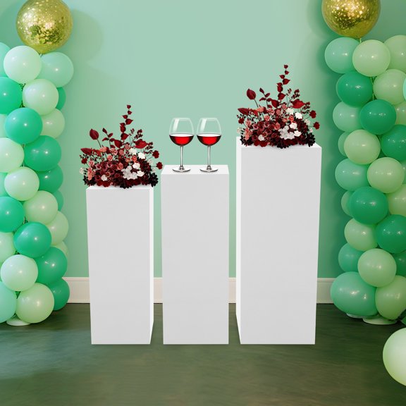 3-Piece Display Pedestal Stands Set White Cuboid Risers for Wedding Centerpieces Party Decor