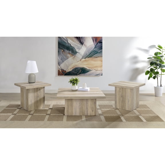 3-Piece Distressed Pine Coffee Table Set with End Tables