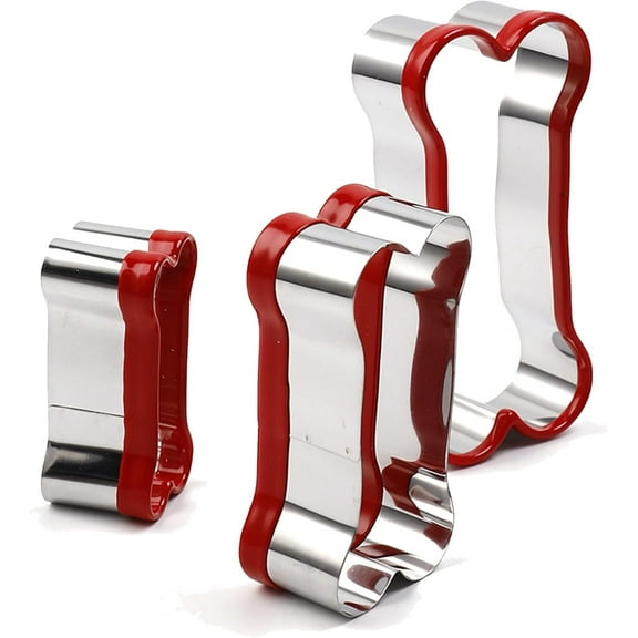 3-Piece Dog Bone Cookie Cutters Set (2.36''/3.14''/3.9'') - Coated with Soft PVC for Protection, Non-Slip Baking Tools for Dog Treats & Cookies.By