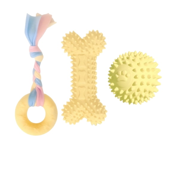 3-Piece Dog Chew Toy Set, TPR Material Grinding Teething Bite Toy, Durable Squeaky Plaything for Small Medium Puppy Dental Health Training