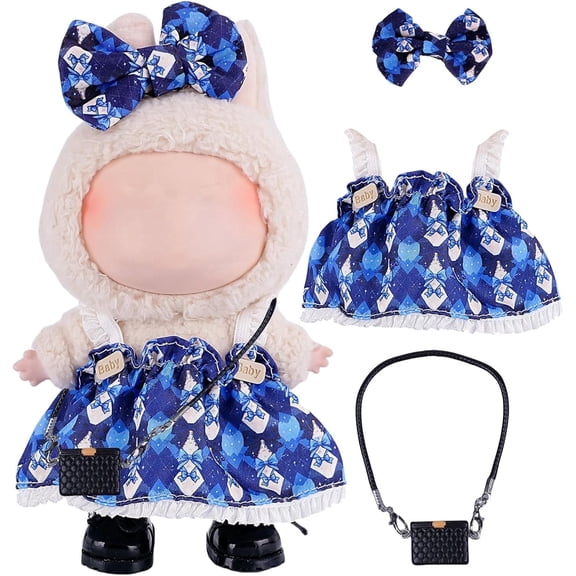 3-Piece Doll Outfit for 15-17cm Dolls, Includes Dress, Bow, and Mini Crossbody Bag, Handmade Doll Clothes for Display and Collectors