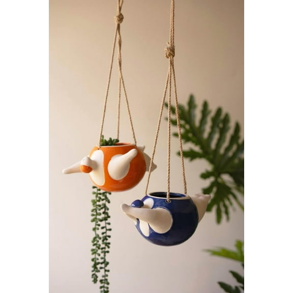 SET OF TWO HANGING CERAMIC SWIMMERS PLANTERS - ONE EACH