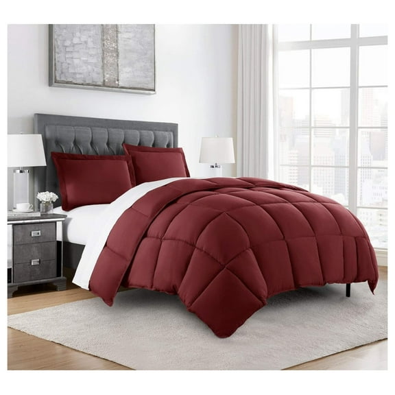 3-Piece Down Alternative Comforter Set - Lightweight All Luxurious Brushed Microfiber Comforter (Queen, Burgundy)