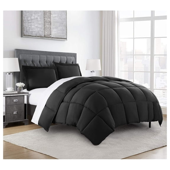 3-Piece Down Alternative Comforter Set (Oversized Queen, Black)